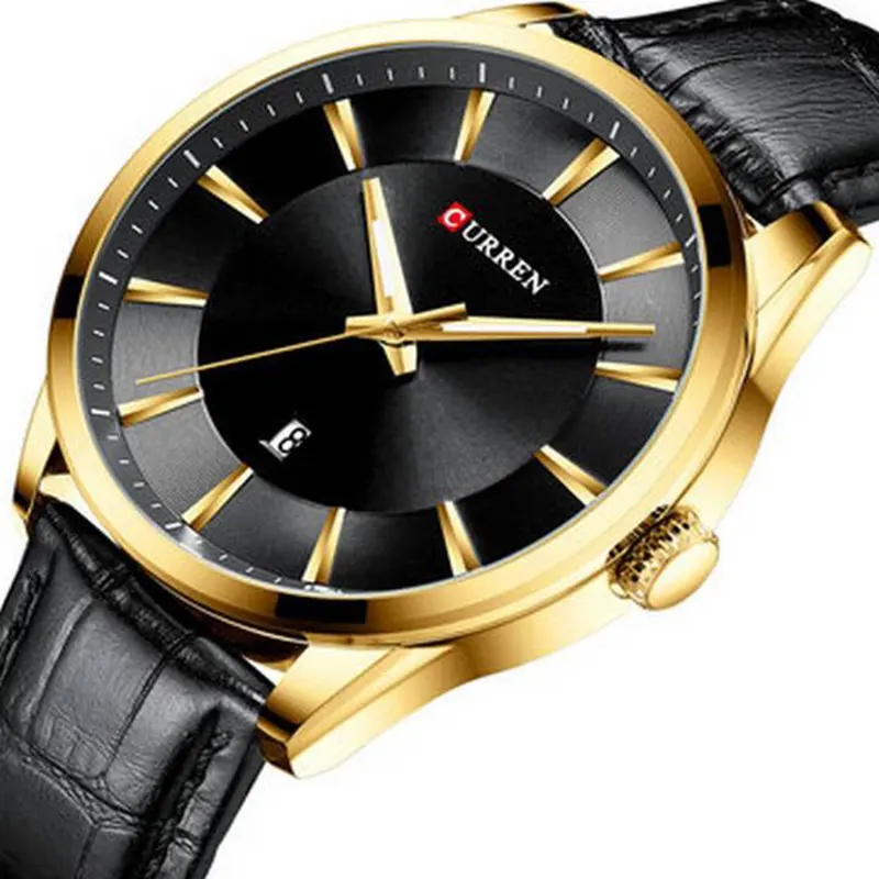 Curren Black Dial Gold-tone Leather Men's Watch- 8365